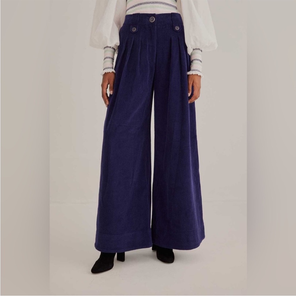 NWT FARM RIO Navy corduroy Blue Low Waisted Tailored Pants